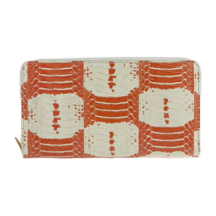 Celine Multi-Function Python Leather Long Wallet Ivory Orange